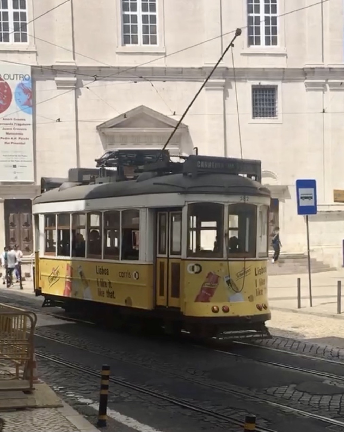 A classic yellow Lisbon tram